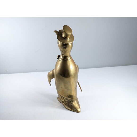 Vintage Large 13.5" brass Penguin figurine, Dapper penguin ornament top hat and - Picture 7 of 10